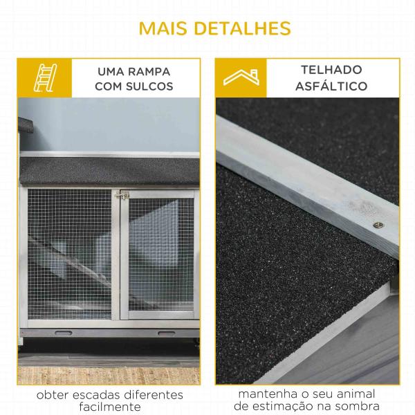 Casota para Coelhos Exterior 157,4x53x99,5 cm Gaiola Grande com Rodas, Telhado Asfáltico, Tabuleiros Removíveis e Rampa Cinzento