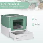 Caixa de Areia para Gatos Dobrável Caixa de Areia para Gatos Fechada com Bandeja Removível e Pá 47,5x35,5x36,7cm Verde