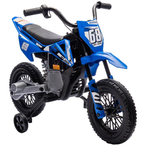 Mota Elétrica Infantil 12V com Música, Velocidade 2,4 - 5 km/h, Rodas Auxiliares, 107x56x70 cm, Azul