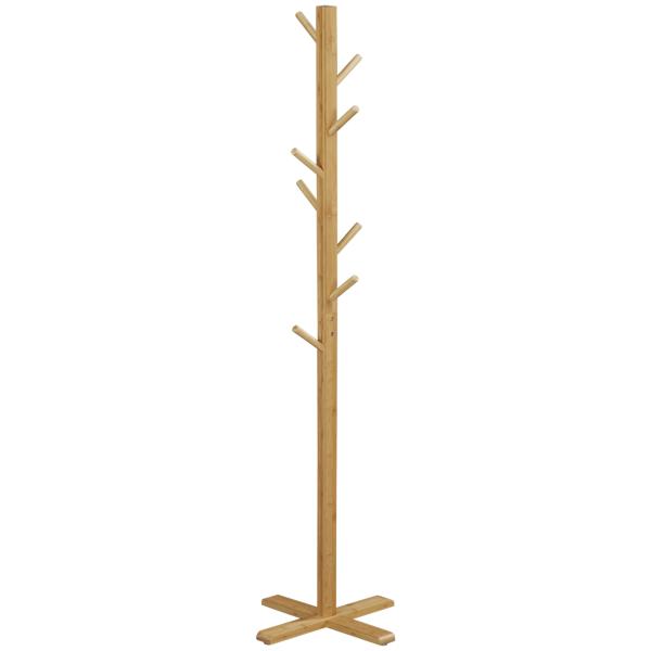 Cabide de Pé em Bambu com 8 Ganchos para Pendurar Bolsas e Chapéus no Corredor Entrada Quarto 49,5x49,5x178 cm Madeira