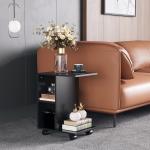 Mesa Auxiliar Moderna Mesa Auxiliar em Forma de C com Rodas e Prateleiras Abertas 45x35x58 cm Preto