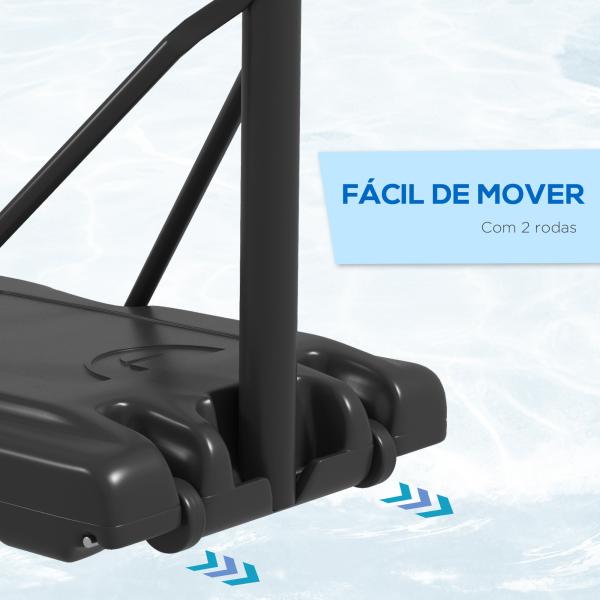 Tabela de Basquetebol com Altura Ajustável 230 - 305 cm para Piscina com Rodas e Base Preenchível 110x75x195 - 370 cm Preto