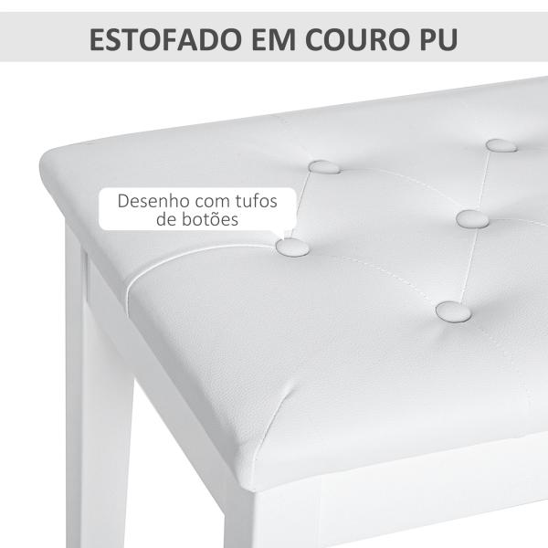 Banco de Piano Banco para Piano com Espaço de Armazenamento Assento de Couro Sintético Acolchoado 76x36x50 cm Branco
