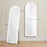 Espelho de Corpo Inteiro com Luzes 150x50 cm Arqueado Sem Moldura 3 Tons de Luz Brilho Ajustável Transparente