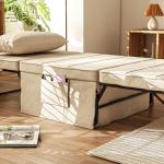 Sofá Cama 4 em 1 Estofado em Linho com Encosto Ajustável em 5 Níveis e Almofada Acolchoada 75x80x74 cm Creme