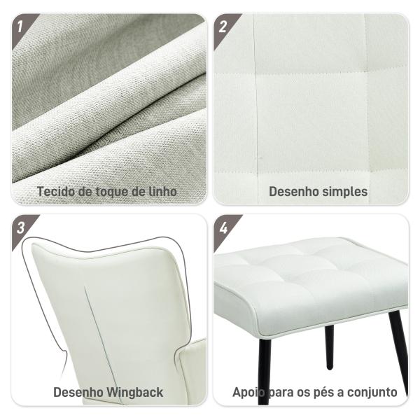 Conjunto de Poltrona Baloiço com Apoio para os Pés Poltrona Relax com Almofada Acolchoada e Anti - Tombo 64x89x90 cm Bege