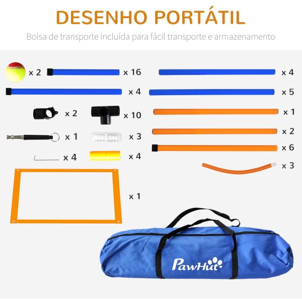 Jogo de Agilidade para Cães de 4 Peças com Piquetes para Slalom Zona de Descanso Valla e Anel de Salto Laranja e Azul