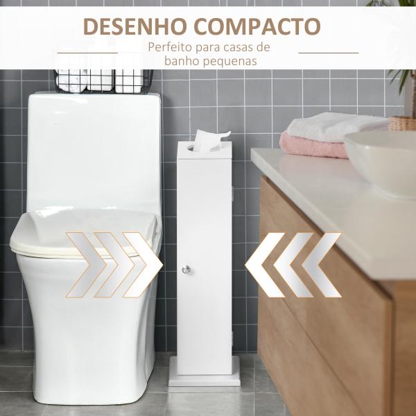 Armário de Casa de Banho Estreito com Orifício para Papel Higiénico e Prateleiras Estilo Moderno 19,5x19,5x65 cm Branco