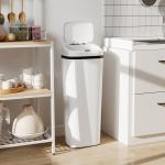 Balde de Lixo Automático 50L Estreito em Aço Inoxidável com Sensor Infravermelhos Modo Manual 33x25x84 cm Branco