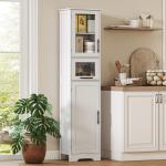 Coluna Casa de Banho com Porta de Vidro Prateleiras Ajustáveis Gaveta para Espaços Pequenos 40x31x170 cm Branco
