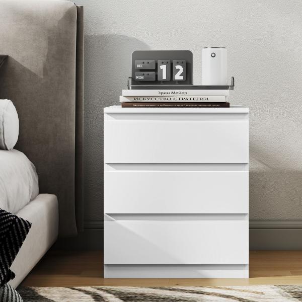 Cómoda com 3 Gavetas com Fecho Suave para Quarto Escritório Estilo Moderno 45x40x52,8 cm Branco