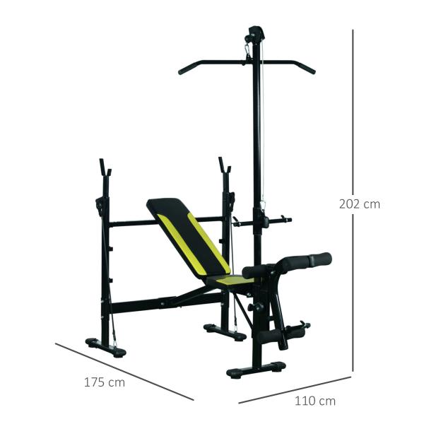 Banco de pesos reclinável multifuncional para treinamento e musculação 175x110x202 cm Preto
