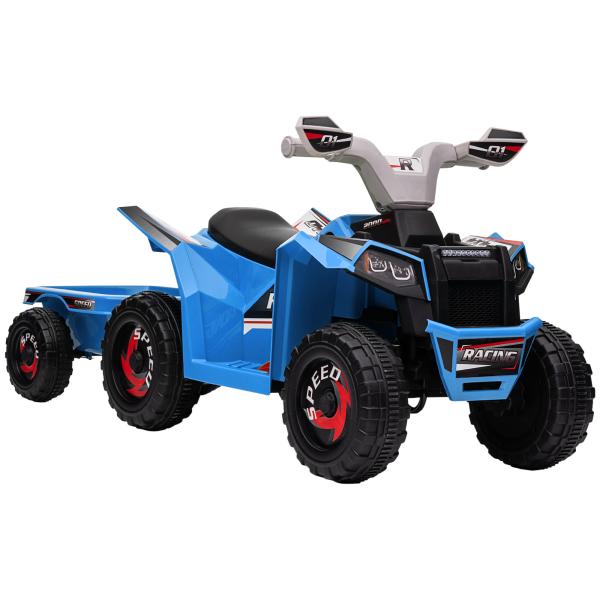 Quadriciclo Elétrico para Crianças com Reboque Bateria 6V de 18 - 36 Meses com Velocidade 2,5 km/h 106x41,5x48,5 cm Azul