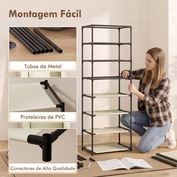 Sapateira de 7 Níveis, Sapateira Estreita em Aço com Capa em Tecido Não Tecido, 2 Bolsos, para 14 - 21 Pares, Bege
