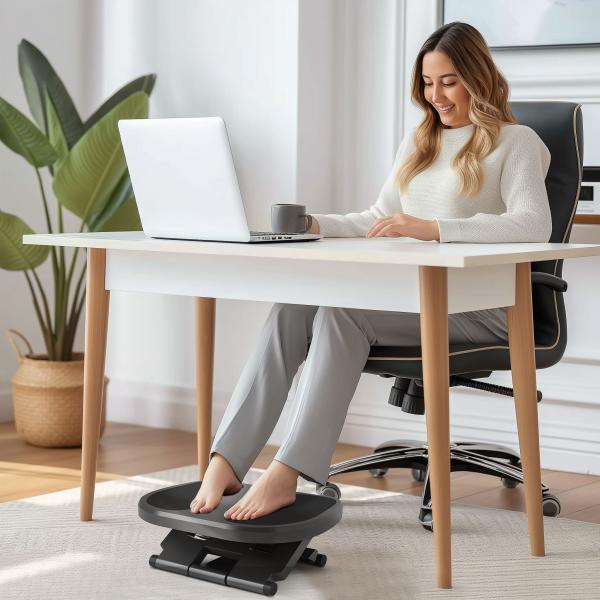 Apoio para os Pés com Superfície Texturizada Inclinação de 0 - 30° Massagem e Altura Ajustável em 3 Níveis 45x34x10 - 16,5 cm Cinza