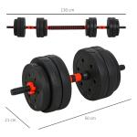 Conjunto de halteres 2 em 1 25 kg com barra ajustável Treinamento de força e levantamento de peso para ginasio preto