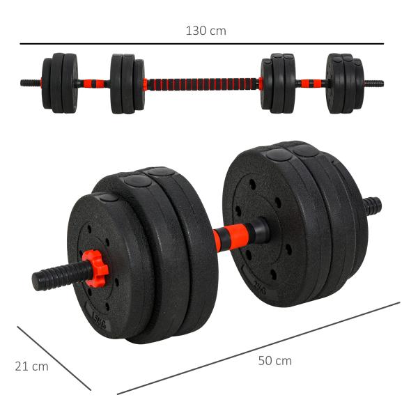 Conjunto de halteres 2 em 1 25 kg com barra ajustável Treinamento de força e levantamento de peso para ginasio preto