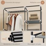 Roupeiro de Tecido Dobrável com 6 Prateleiras e 1 Barra de Pendurar para Dormitório Vestidor 103x43x162,5cm Cinza
