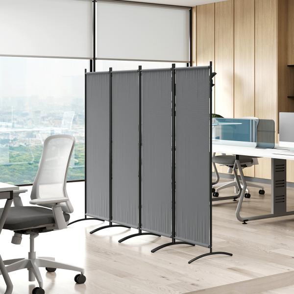 Biombo Separador de Ambientes de 4 Painéis Biombo Dobrável 221x172 cm com Pés Largos para Terraço Pátio Jardim Cinza Escuro
