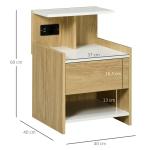 Mesa de Cabeceira Moderna Mesa de Cabeceira com Entrada USB Tomada Elétrica Gaveta e Prateleiras 40x40x60 cm Madeira