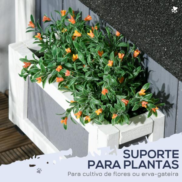 Casa para Gatos de Madeira com Suporte para Flores de 2 Níveis e Teto Asfáltico 96x65x85,5 cm Cinza