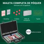 Mala de Póquer com 400 Fichas 2 Baralhos 5 Dados Tapete e Botão Dealer 39,5x28x8 cm Cinza