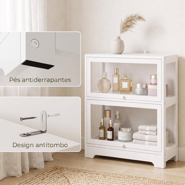 Vitrina Expositora para Coleções com 2 Níveis e Portas em Acrílico para Figuras, 59,5x30x73 cm, Branco