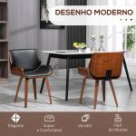 Conjunto de 2 Cadeiras de Jantar com Pés de Madeira Estofadas em Couro Sintético Encosto Curvado 53x54x81 cm Preto