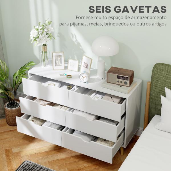 Cómoda com 6 Gavetas e Pés Elevados Cómoda para Dormitório Estilo Moderno Anti - Tombo 120x40x76 cm Branco