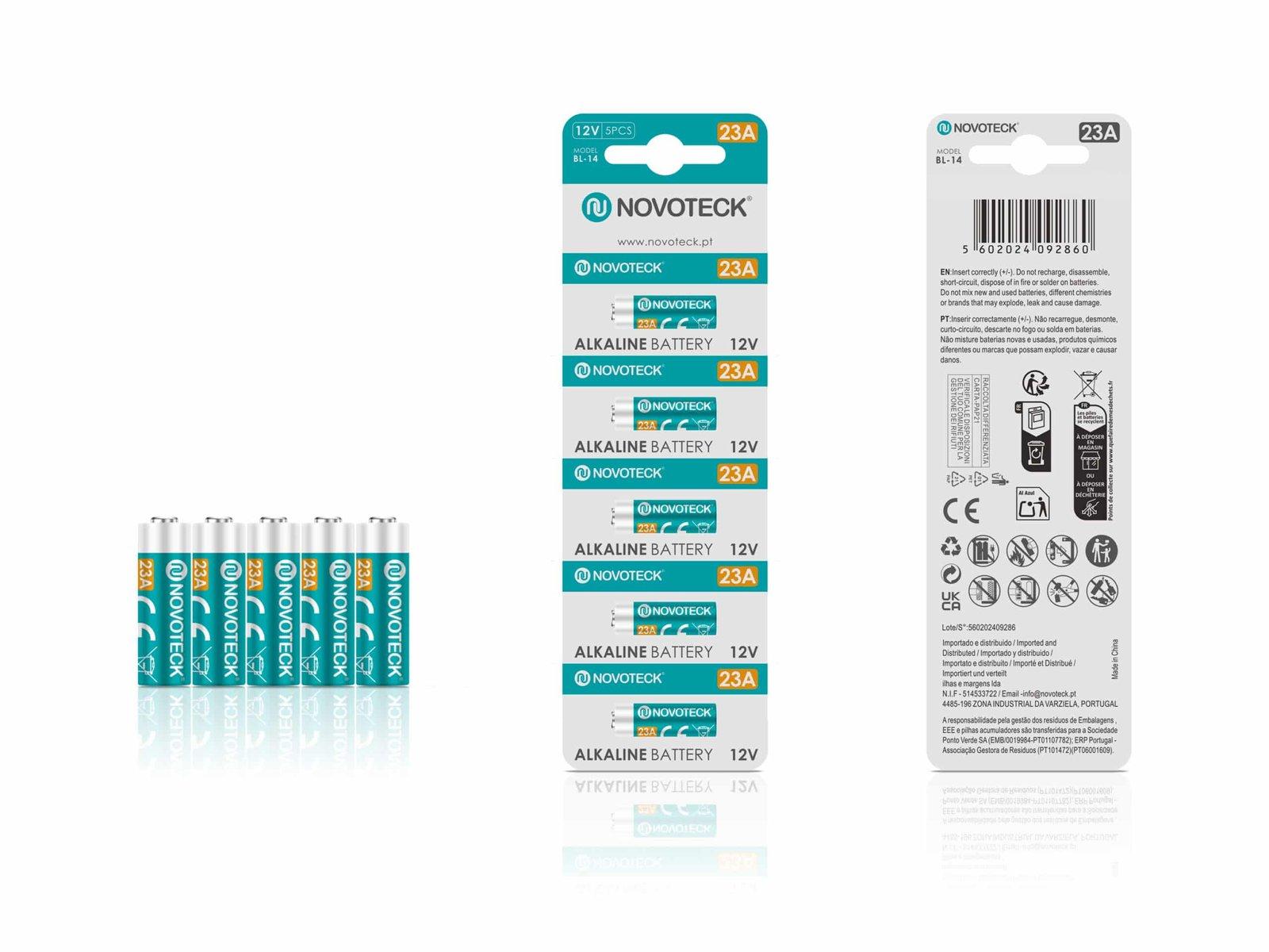 Pilhas Alcalinas 23A NOVOTECK 12V – Alta Voltagem – Pack com 5 Unidades BL-14