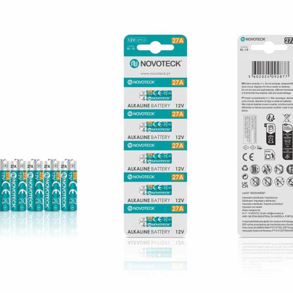 Pilhas Alcalinas 27A NOVOTECK 12V – Alta Voltagem – Pack com 5 Unidades BL-15