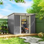 Abrigo de Jardim 4,5 m² 260x194x200 cm Abrigo Exterior Metálico com 2 Portas Deslizantes para Armazenamento de Ferramentas Cinza