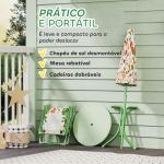Conjunto de Mesa e Cadeiras para Crianças de Jardim com Cadeiras Dobráveis Chapéu de Sol Ajustável e Desenho de Raposas Verde