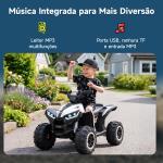 Quadriciclo Elétrico para Crianças de 3 - 5 Anos Veículo Eléctrico a Bateria 12V com 2 Motores 83x53x55,5cm Branco