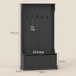 Móvel Cabide de Entrada com Banco Armário de Entrada com Cabide 5 Ganchos e Espaço de Armazenamento 96x34x179,7 cm Preto