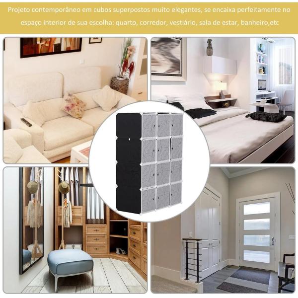 Armário modular de plástico 12 Cubos com Portas para Armazenamento de Roupas Armário Organizador para Brinquedos 111x47x145cm