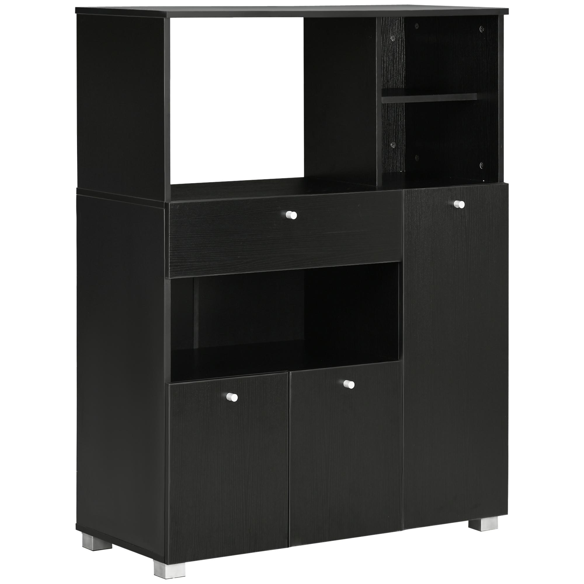 Aparador Auxiliar para Microondas Buffet de Cozinha com 2 Armários com Portas 1 Gaveta e Prateleiras 90x40x120 cm Preto