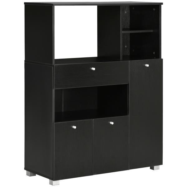 Aparador Auxiliar para Microondas Buffet de Cozinha com 2 Armários com Portas 1 Gaveta e Prateleiras 90x40x120 cm Preto