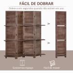 Biombo Dobrável de 4 Painéis de Madeira 162x170 cm Divisória de Ambiente com 3 Prateleiras Nogueira