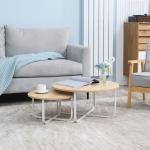 Conjunto de 2 Mesas de Centro Ø65x32cm e Ø45x26cm Mesas Redondas com Bancada de Madeira e Pés de Metal Madeira e Branco