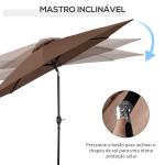 Chapéu de Sol de Jardim Ø295x250cm com Manivela Chapéu de Sol Exterior com Mecanismo de Inclinação e Mastro Desmontável de Metal para Terraço Piscina Pátio Café