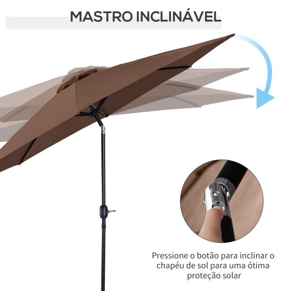 Chapéu de Sol de Jardim Ø295x250cm com Manivela Chapéu de Sol Exterior com Mecanismo de Inclinação e Mastro Desmontável de Metal para Terraço Piscina Pátio Café