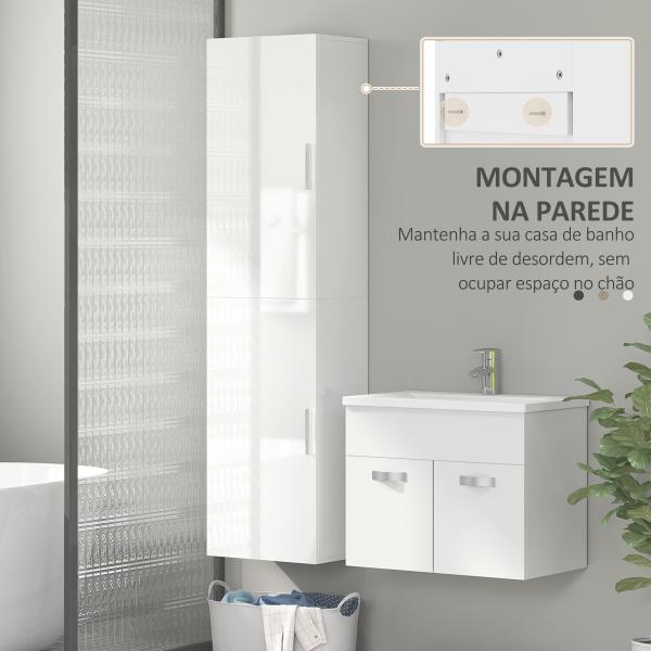 Coluna Casa de Banho de Parede Armário Alto Casa de Banho com Prateleiras Ajustáveis e 2 Portas 40x30x160 cm Branco
