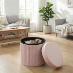 Puff de Arrumação Banco de Arrumação Dobrável 35 L 38x38x38 cm Estofado em Veludo Baú de Arrumação Redondo Rosa