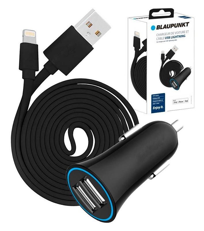 Carregador de Isqueiro BLP0217 5V/2.4A + Cabo Lightning (Preto) - BLAUPUNKT