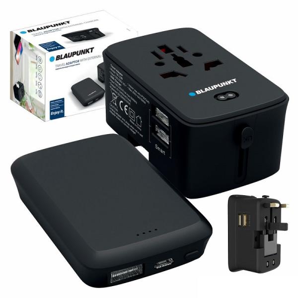 Powerbank BLP7030 4000mAh 5V/1A + Adaptador Universal de Viagem (Preto) - BLAUPUNKT