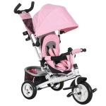 Triciclo para Bebés Evolutivo com Capota Dobrável Guiador Telescópico e Removível Bolsa e Porta - Garrafas 102x49x102 cm Rosa