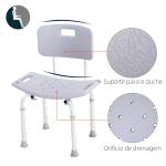 Cadeira para Duche Antiderrapante com Altura Ajustável em 8 Níveis Cadeira de Banho 50,6x43x71 - 88 cm Cinza