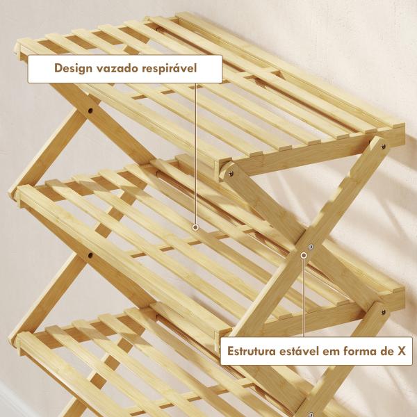 Sapateira Estreita de Bambu Dobrável de 4 Níveis para Entrada Corredor Quarto 60x29x67 cm Madeira