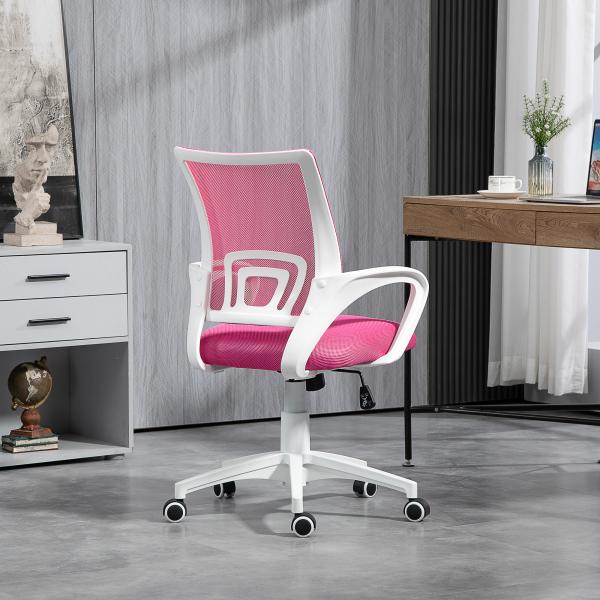 Cadeira de Escritório de Malha Giratória com Altura Ajustável Função Basculante e Apoio para os Braços 57x55x89 - 109 cm Rosa